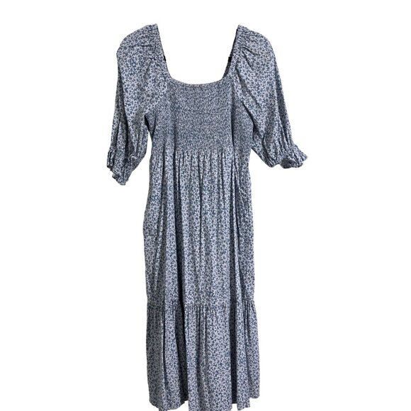 Madewell Lucie Smocked Floral Midi Dress With Puff Sleeves Medium - Picture 2 of 16